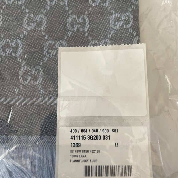 Gucci 411115 Gray and Blue 100% Wool GG Monogram Stencil Scarf - Picture 13 of 15